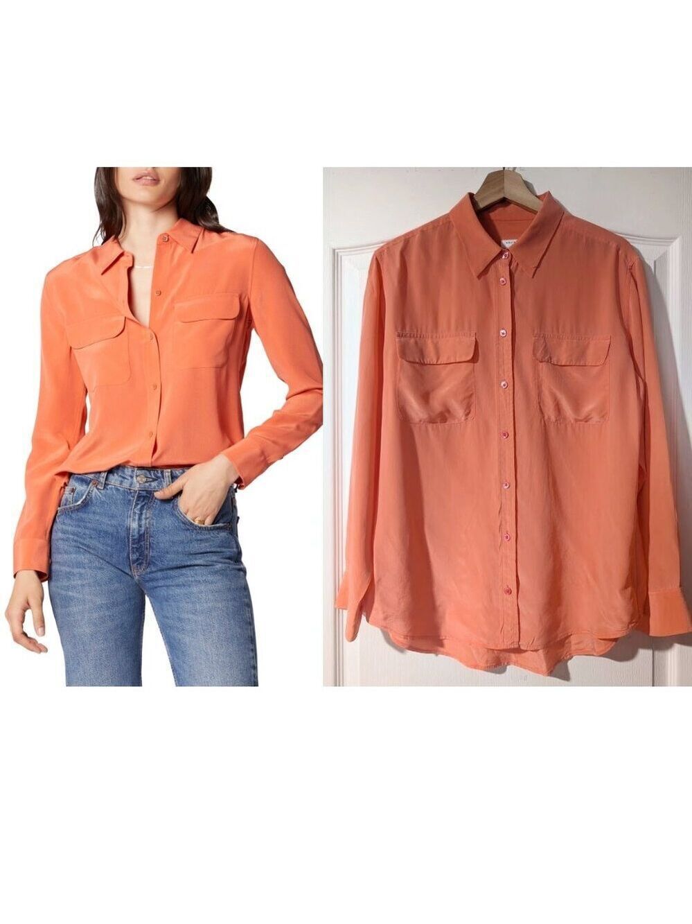 Equipment | Signature Slim Fit Silk Button-Up Shirt In Living Coral